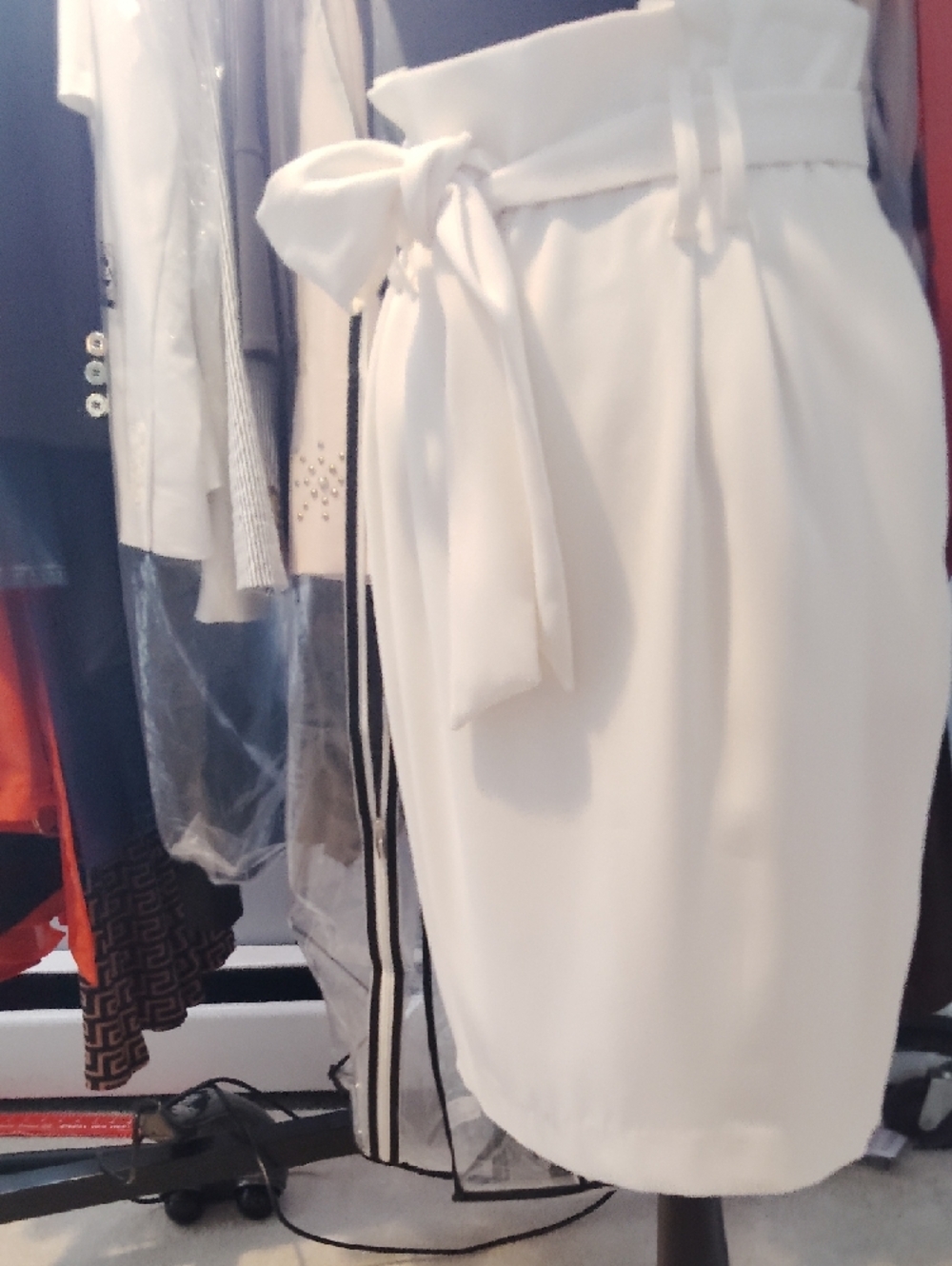 Express White Paperbag Waist Pencil Skirt with Tie - Picture 6 of 6